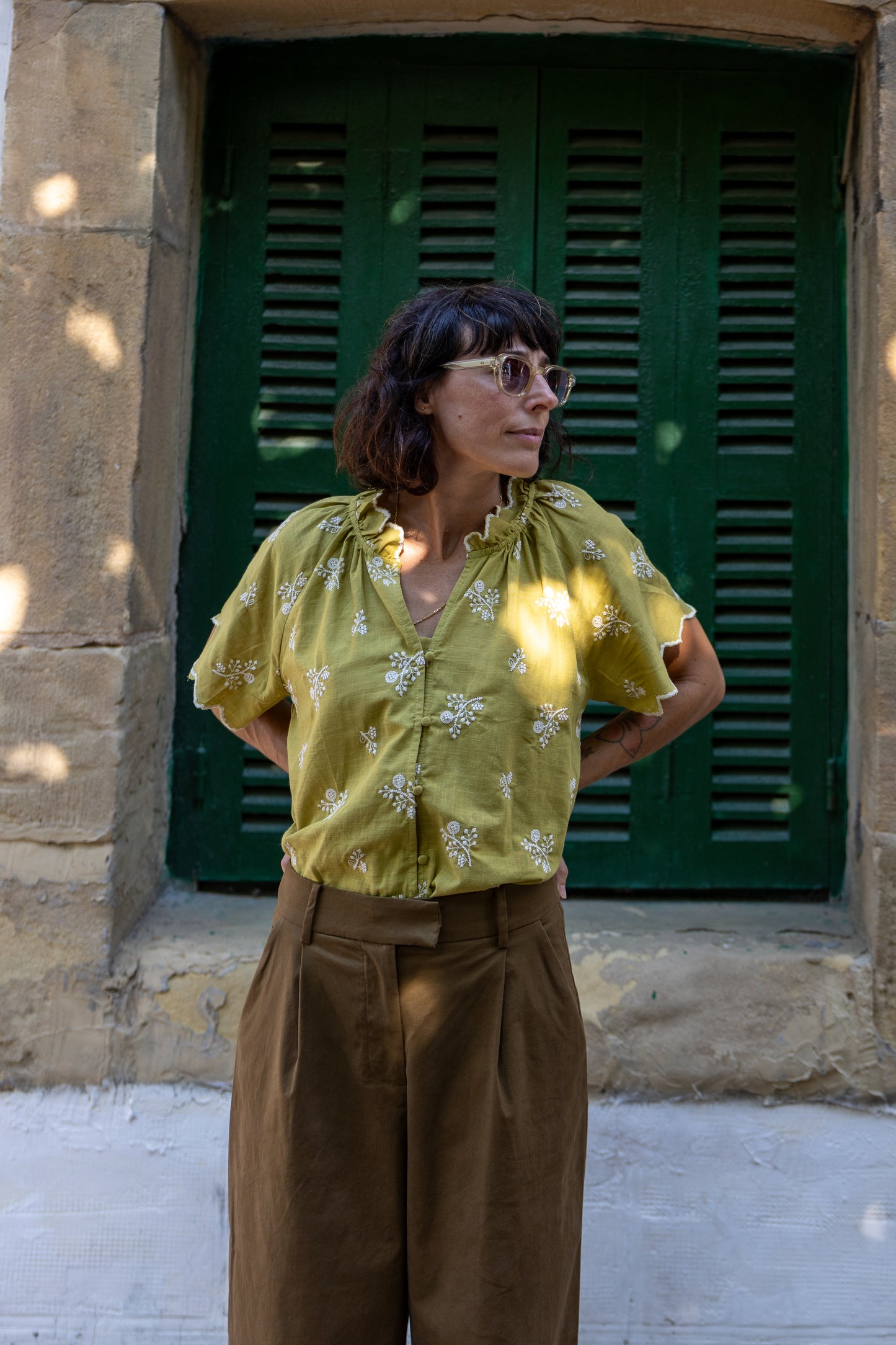 Blusa algodón Emilia pistacho